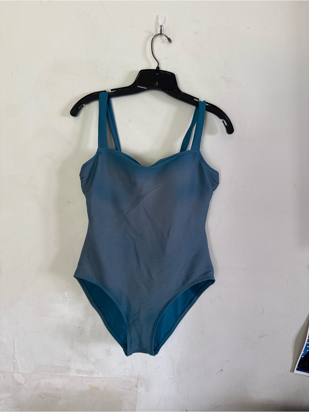 Kona Sol Womens Blue Teal Ribbed Full Coverage One Piece Bathing Suit, Size L